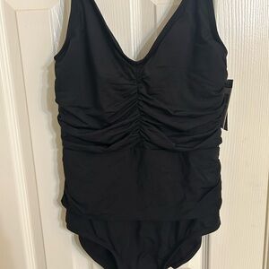 Jantzen Black One Piece Swimsuit with V-Neckline and Ruched Detail